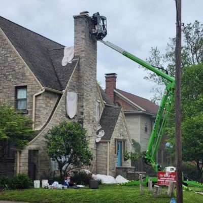 Chimney repair work site